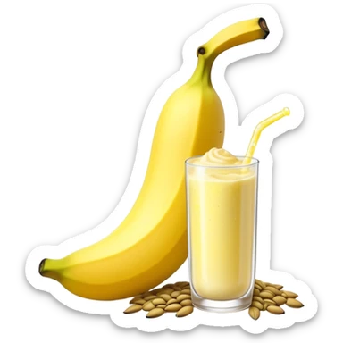 Ethereal glowing banana with celestial protein shake bottle emitting sparkles and magical floating sunflower seeds with starry aura sticker