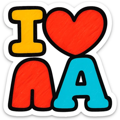 large bold 'I love A' design with a big red heart replacing the word 'love', modern eye-catching style sticker