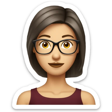 Femme jeune cheveux châtain lisse long lunette sticker