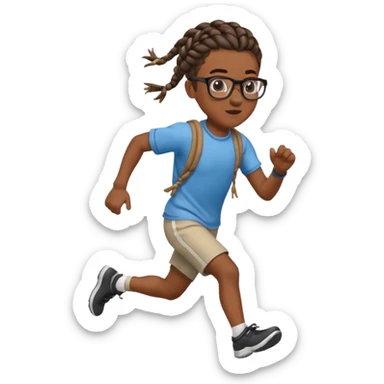 black boy with glasses and braided hair running sticker