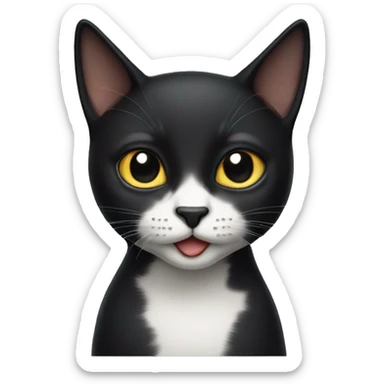 black cat short-haired with half white mouth sticker