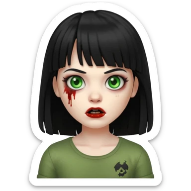 A zombie girl in Apple Memoji format with long, straight black hair and bangs. sticker