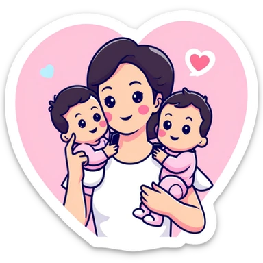 mom taking selfie with baby surrounded by pastel pink hearts sticker