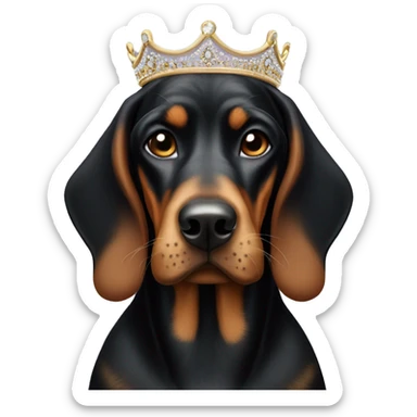 Black & Tan Coonhound with a tiara sticker