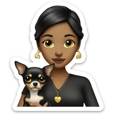 Black-hair girl with gold chihuahua  sticker
