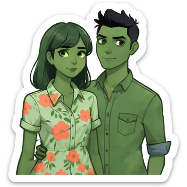 Black hair girl and boyfriend sticker