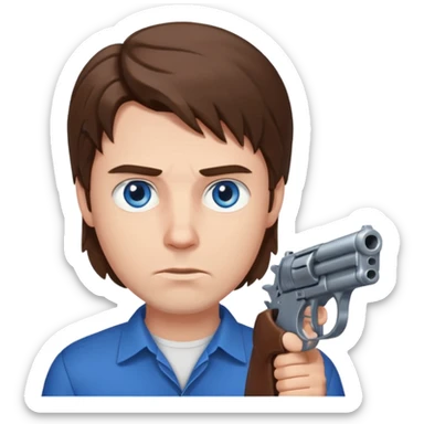 guy w medium long brown hair and blue eyes with gun to head sticker