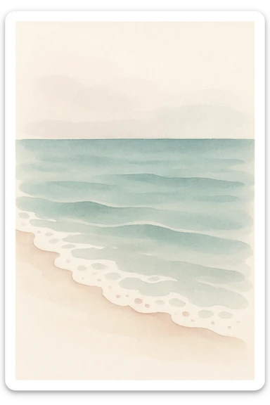 watercolor illustration of the sea with soft gradients and foam sticker