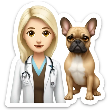 One long haired blonde doctor with dark brown eyes with a fawn French bulldog  sticker