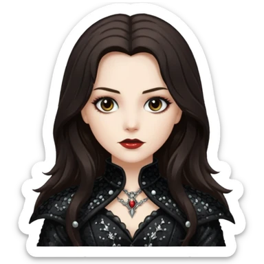 Van Helsing with long dark brown hair, black sequin outfit sticker