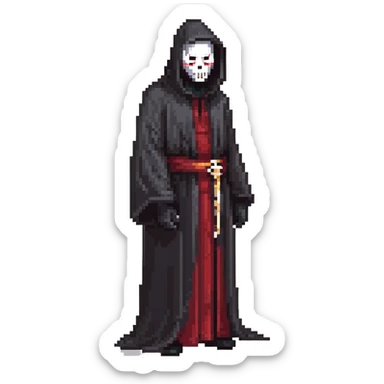 Ghostface, horror movie character with white mask and black robe sticker