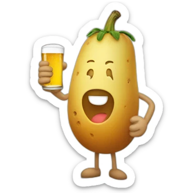 Une patate avec une bière dans les mains sticker