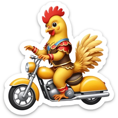 Chicken in a dancing costume riding a motorbike sticker