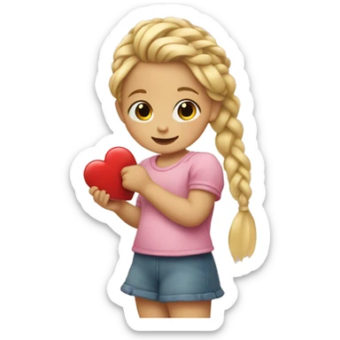 Blonde girl toddler with braid holding a heart sticker