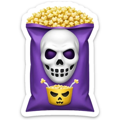 Glitter purple and yellow popcorn with ghostface mask in packaging sticker