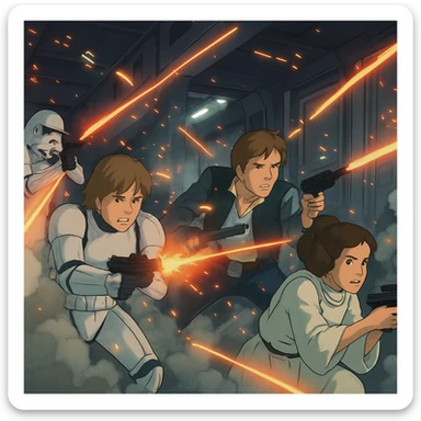 BLASTER FIRE, EVERYWHERE, SMOKE, STAR WARS, SHOOTOUT, INSIDE THE DEATH STAR , EMPIRE STRIKES BACK, RETURN OF THE JEDI sticker