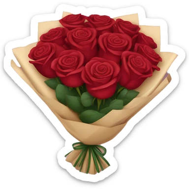 Bouquet of red roses in a burgundy package sticker