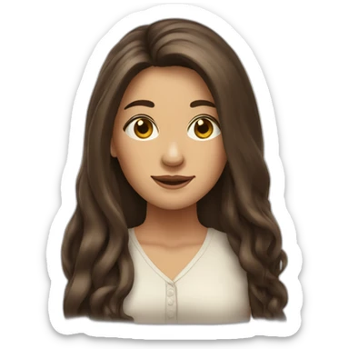 Brunnette woman with very long hair and log face sticker