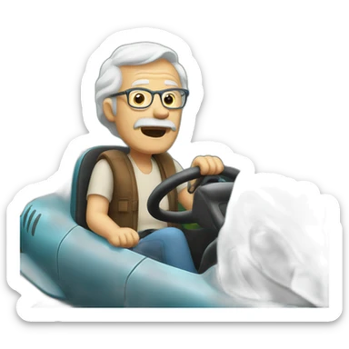 Old man driving shark in forest sticker