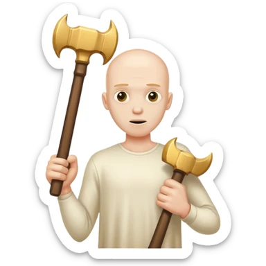 pale man with ten arms holding a big gold hammer sticker