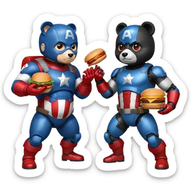 Pregnant captain America eating a hamburger while fighting a half panda half robot  sticker