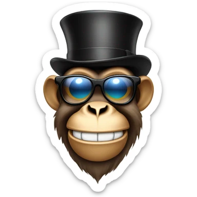 Monkey cheers with top hat and sunglasses  sticker