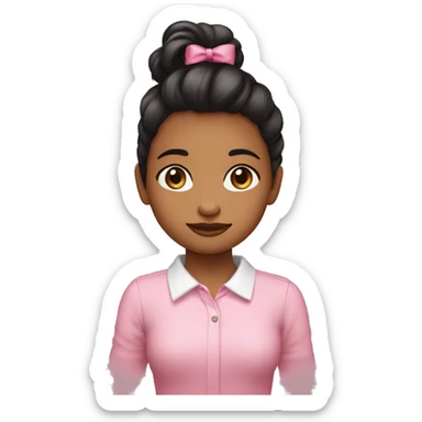 Niña de pelo marrón con camisa negra de manga larga y un moñito en el cuello color rosado sticker