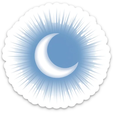 A crescent moon surrounded by bright rays of light sticker