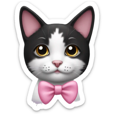 Black and white cat with a small pink bow on just one ear sticker