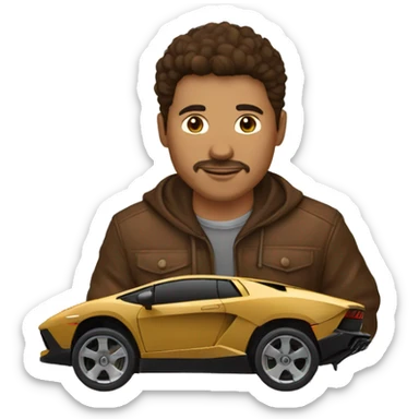 Adolecente de pelo corto y marrón y de fondo un Lamborghini sticker
