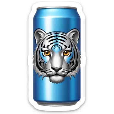energy drink with with silver color and a tiger on it sticker