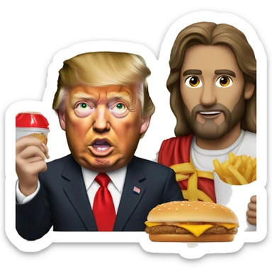 Donald trump eating McDonalds with Jesus sticker