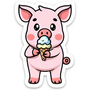 Pig eating ice cream sticker