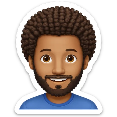 brown skin man with beard and a tiny curly  Afro fade with dark dark brown eyes  sticker