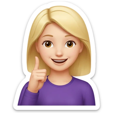 girl with her hand up holding her thumb and index finger close together tip to tip giggling sticker