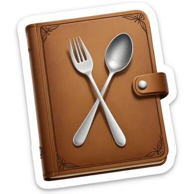 Closed cookbook with a fork and spoon symbol on the cover – collection of recipes sticker