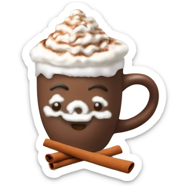 Decorated Christmas mug of hot chocolate with whipped cream and cinnamon sticker