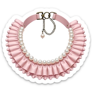 Pastel-baby-rose-pearl-pink Lolita-styled aesthetic cute kawaii choker-collar-necklace with white frills sticker