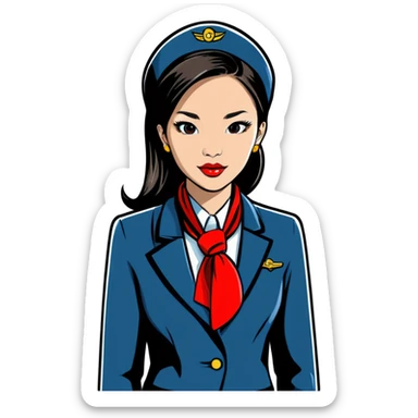 Flight attendant Asian red lips scarf sticker