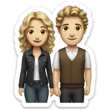 A straight couple that has wavy hair and white sticker