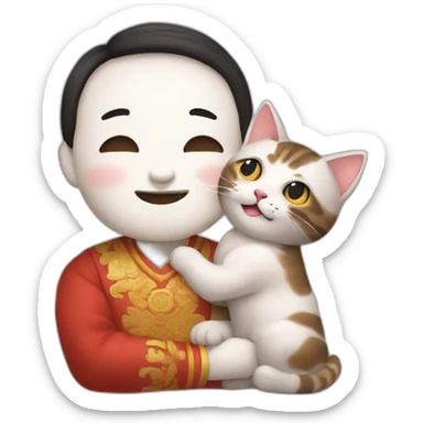 Chenese play with cat  sticker