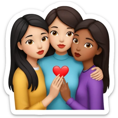 3 filles qui se font un petit bisou : une asiatique, une latina et une noire sticker