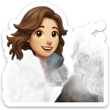 bernese mountain dog hiking in winter with a woman with brown hairr a mountain sticker