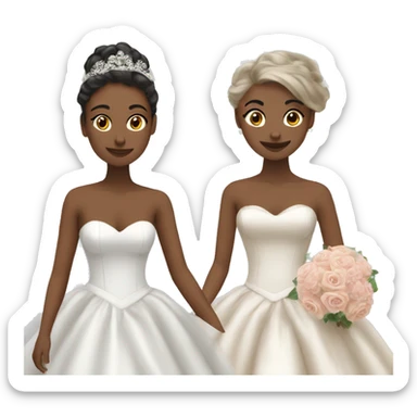 two women getting married with beautiful ball gowns, feminine, aesthetic sticker