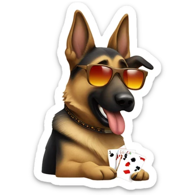 German shepherd wearing sunglasses and playing poker with a cigar  sticker