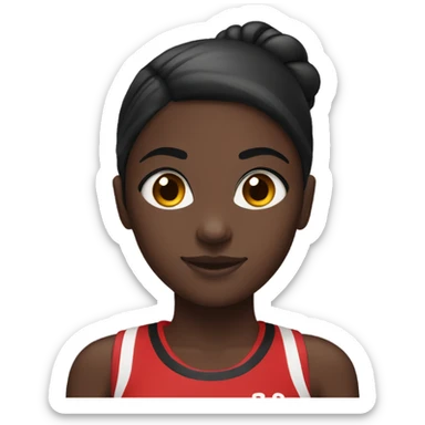 Dark skin girl doing track in a red with and black uniform hair in a low bun  sticker