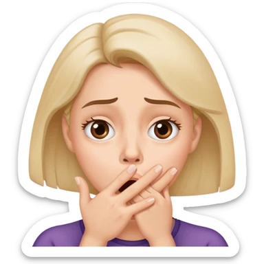 Woman with hand covering mouth, surprised and confused expression with furrowed brow sticker