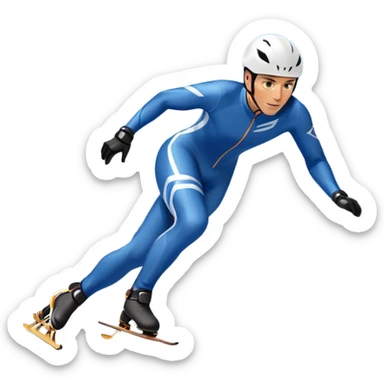 An icon showing a grand arena, snow-covered mountains in the distance, and a crisp blue sky. professional speed skater leaning into a turn on a polished ice track, dressed in a sleek suit and helmet. Transparent background highlights speed and precision. sticker