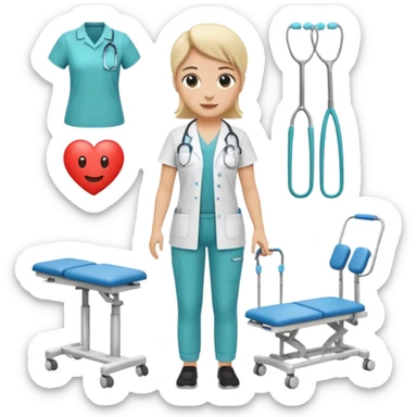 full body physiotherapist, healthcare clothing, with physiotherapy tools, emoji style sticker
