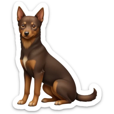 cinematic-[australian kelpie]-realistic-full-body-sitting-emoji,-tail-resting-loosely-beside-its-paws,-head-tilted-dramatically, -sleek-[Brown and tan]-fur,-simplified-yet-realistic-focused-features,-highly-detailed,-glowing-with-an-almost-sarcastic-glow sticker
